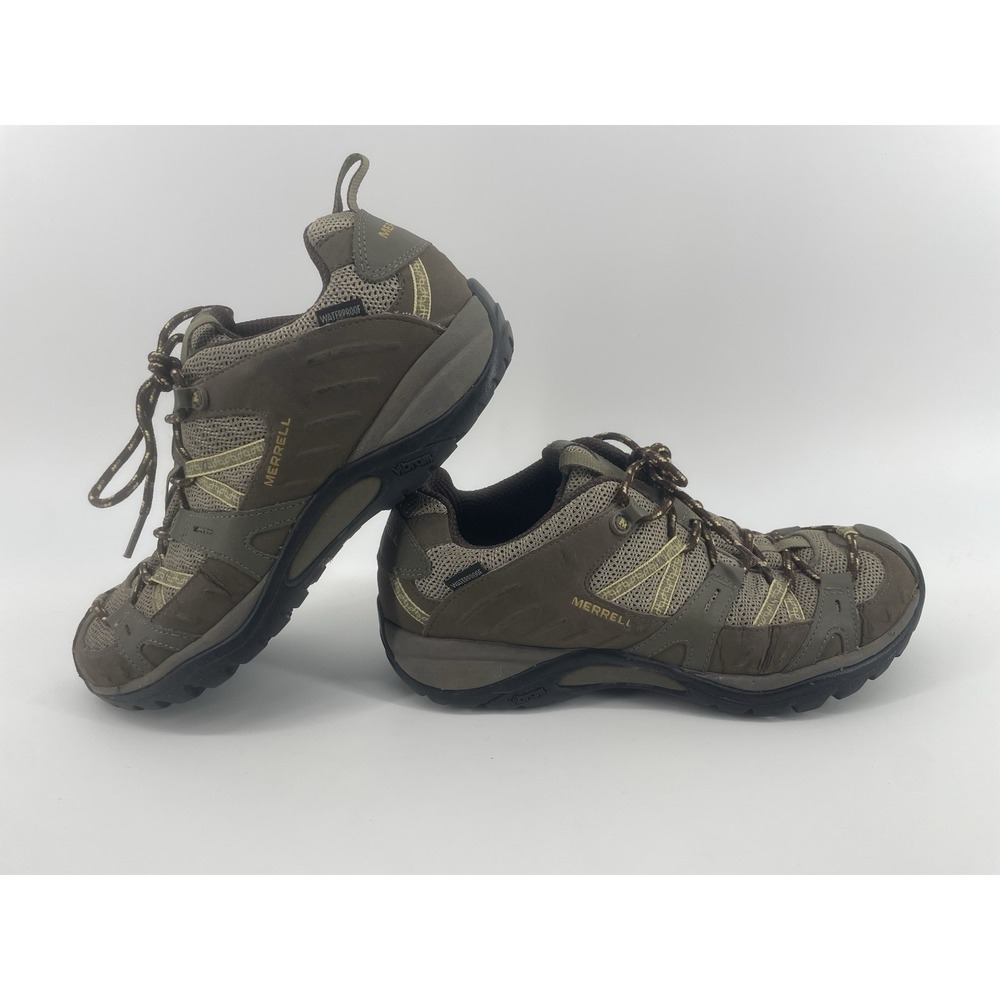 Merrell  Hiking Shoes Womens 9.5 Brindle Brown Waterproof Vibram Low Top J52410